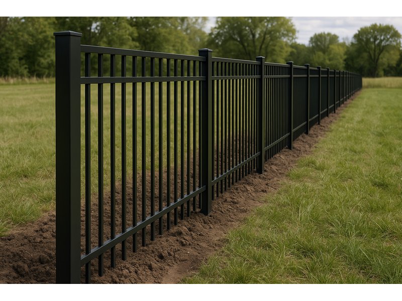 Black Coated Steel Fence Installation