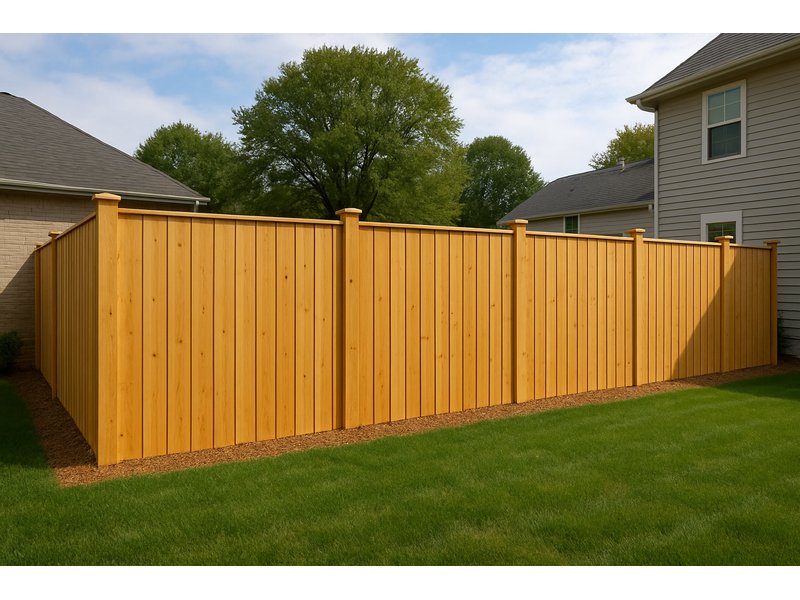 Tall Wooden Privacy Fence with Decorative Top
